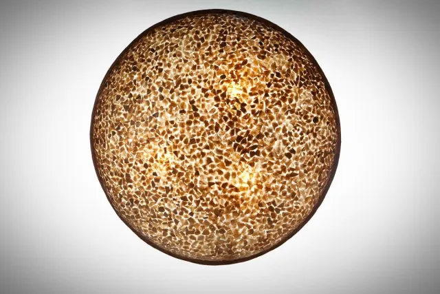 Design, Handmade Design plafonnière woonkamer slaapkamer Moon gold capiz schelp 40 cm Goud parelmoer schelp