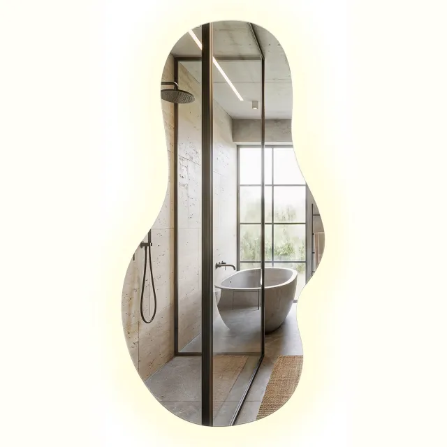 WallMuralia Asymmetrische spiegel - 45 x 90 cm - Spiegel met verlichting - Organische spiegel - Wandspiegel LED Neutraal licht - Decoratieve wandspiegel