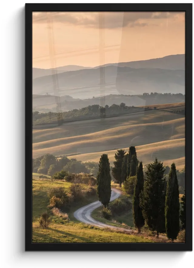 FrameYourWall Poster in lijst - Fotolijst 40x60 cm - Posters - Toscaans - Landschap - Heuvels - Posterlijst zwart - Decoratie - Wanddecoratie woonkamer - Muurdecoratie slaapkamer