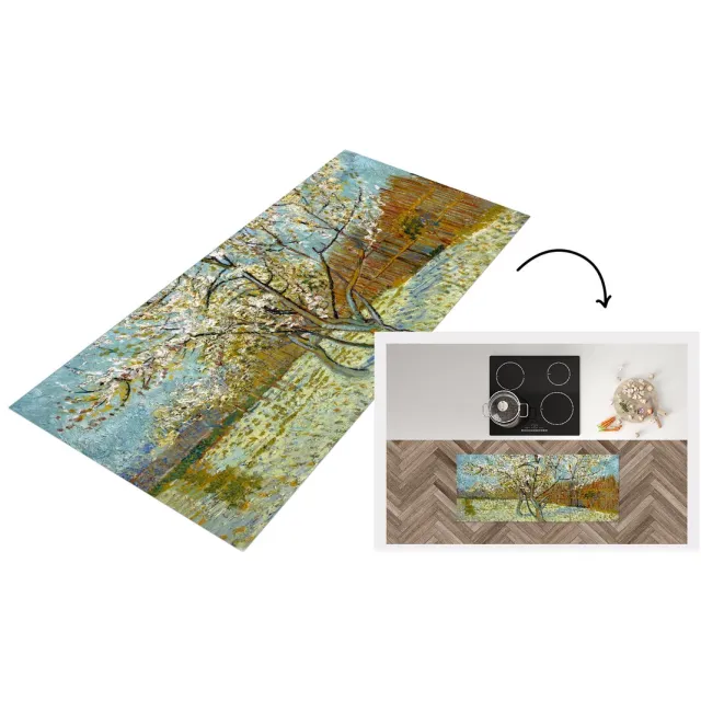 KitchenYeah Keukenloper - Loper keuken - Bloeiende perzikboom - Vincent van Gogh - Keukenloper vinyl Multicolor