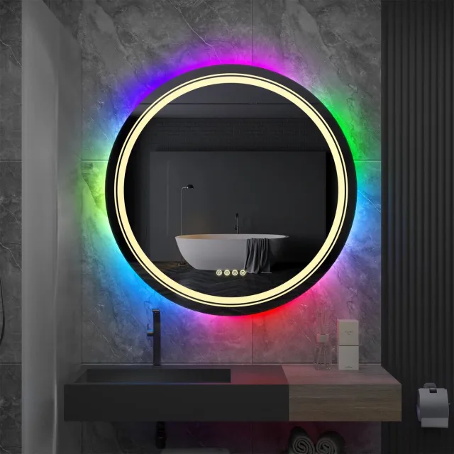 DHN Ronde Badkamerspiegel met kleurveranderende LED - anti-condens spiegel - spiegel met veelkleurige achtergrondverlichting Zilver