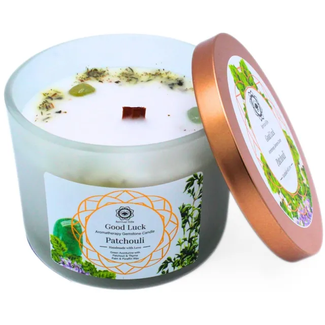 Green Tree Edelsteenkaars - Aromatherapie - Geurkaars - Good Luck - Patchouli - met edelstenen - 256g Aventurijn