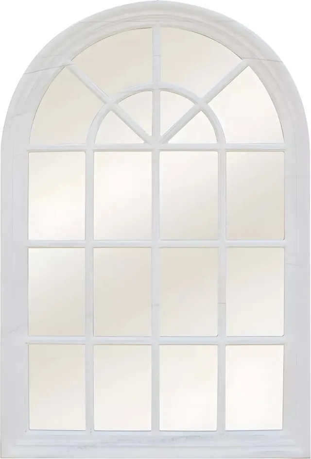 Vente-unique Vensterspiegel in paulowniahout - H 120 x B 80 cm - Wit met verouderd effect - MONTESQUIEU