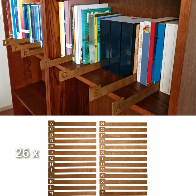 Livinique Houten boekenverdelers op alfabetische volgorde - Boekensteun - Boekenhouder - Boekenplank organizer - Bruin