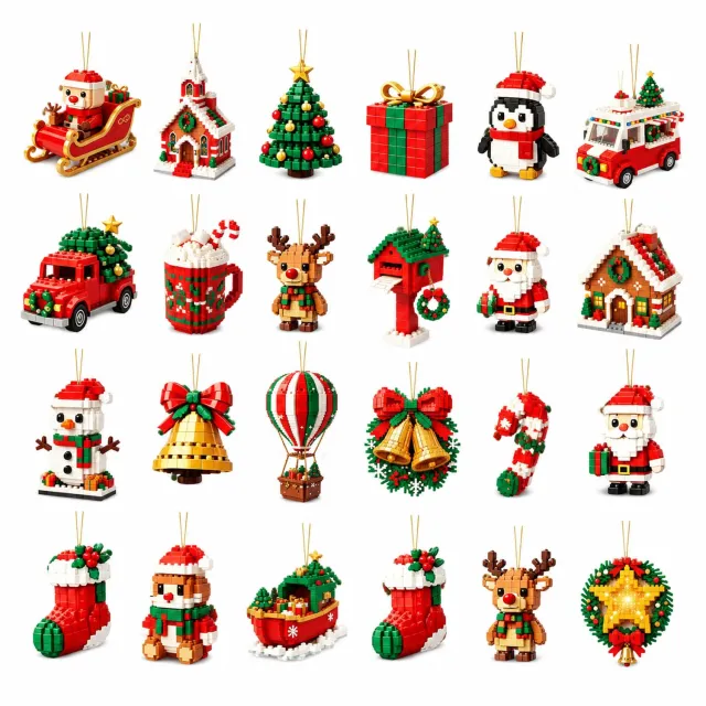 SWGOTA Adventskalender 2026 met 24 mini-kersthangers van bouwstenen en ophangkoordjes - Doos 26 x 18 x 3 cm Meerkleurig