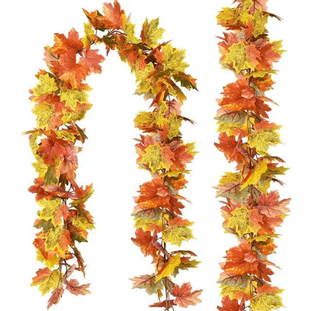 FLITI Kunstmatige Gele Esdoorn Bladeren Slinger – Herfstdecoratie – Realistische Kunstbladeren – 2 Stuks –180 cm – Voor Woonkamer, Tuin, Feestdecoratie & Halloween Geel