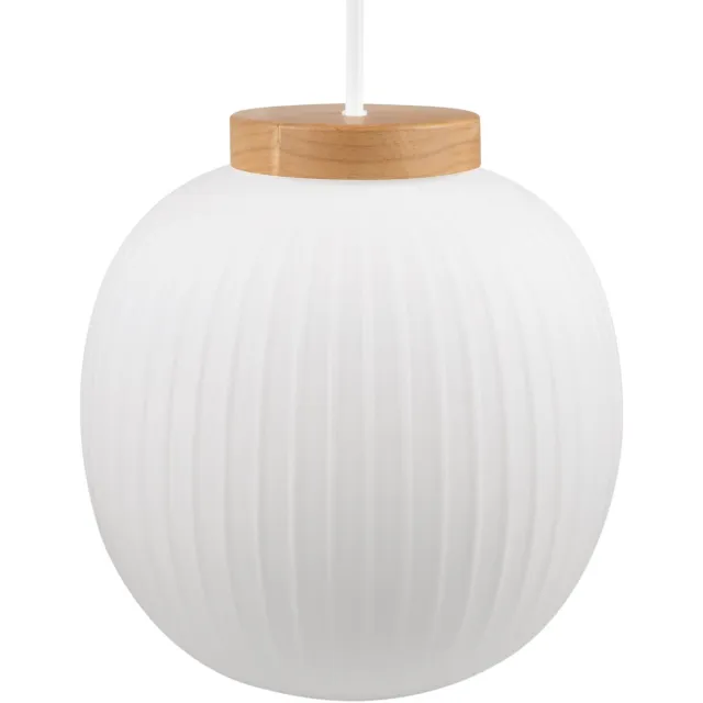 Osram DECOR Glazen Lantaarn Hanglamp E27, 310mm, Wit/Hout, Staal/Rubberhout/Glas, Textielkabel Wit|Houtdecor