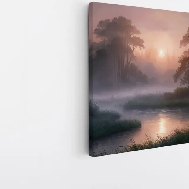 Saammp Canvas Schilderij - Natuur - Mistig Landschap - 20x20 - Foto op canvas - Wanddecoratie - Muurdecoratie Woonkamer - Slaapkamer decoratie - Canvas Print Multicolor