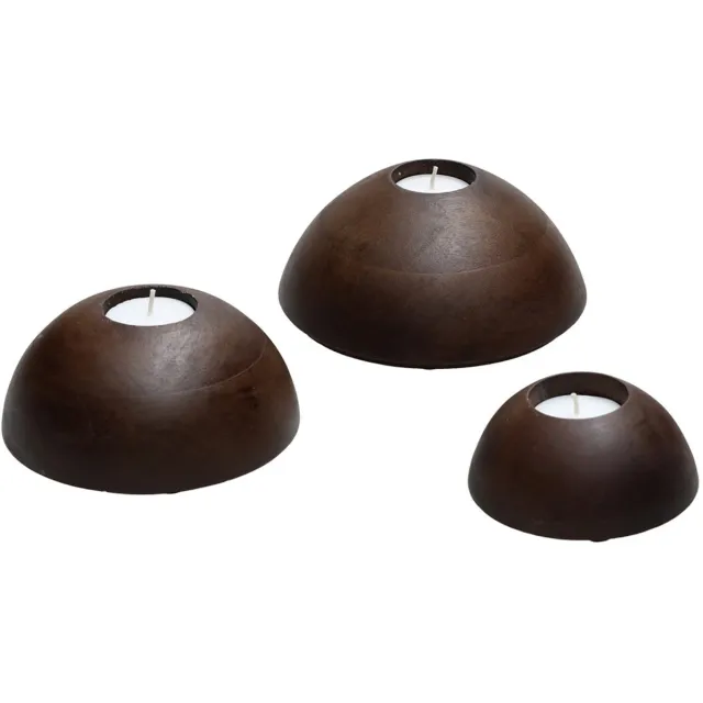 Vase The World Waxinelichthouder Aspen | Set van 3 | walnut hout | Ø9 x H4 cm - Ø12 x H5 cm - Ø15 x H6 cm bruin