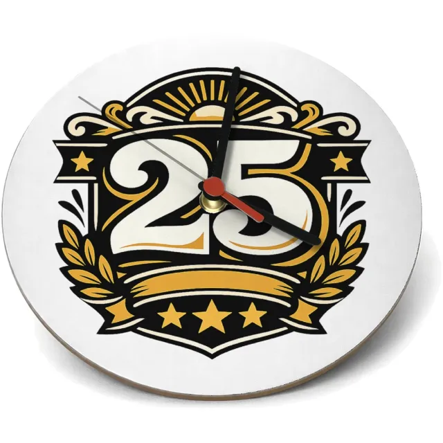 Mr Cadeautjes Klok rond Ø 19 - design Retro jubileumontwerp met een groot middenicoon en gebogen t | cadeau Wit