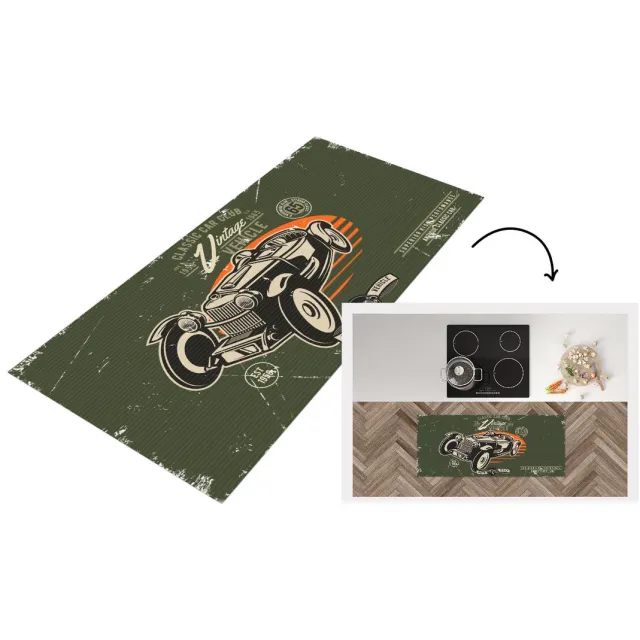 KitchenYeah Keukenloper - Loper keuken - Vintage - Oldtimer - Auto - Keukenloper vinyl Multicolor