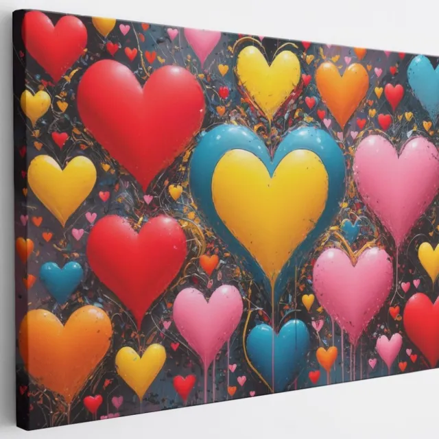 Saammp Canvas Schilderij - Hartjes - Abstract - 70x50 - Foto op canvas - Wanddecoratie - Muurdecoratie Woonkamer - Slaapkamer decoratie - Canvas Print multicolor