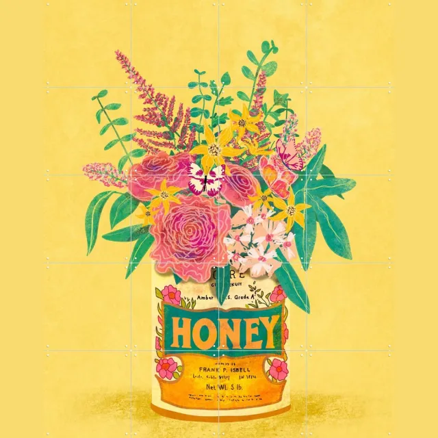 IXXI Flower in Honey can, Raissa Oltmanns - 80 x 100 cm - Grote wanddecoratie en posters - Kleurrijk, Illustraties, Speels, Woonkamer, Eetkamer, Café Geel