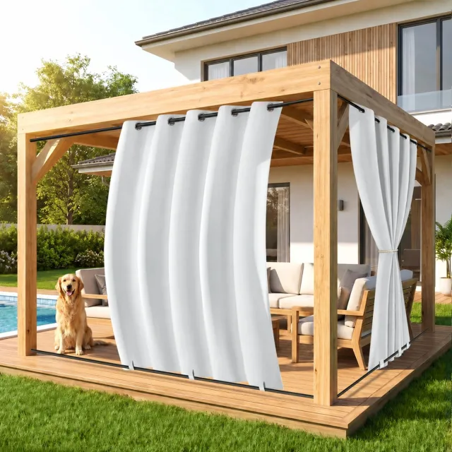 MUPOO Extra Brede Buitengordijn Waterdicht & Windbestendig - Met Onder Fixatie tegen Wind - Verduisterend & UV Werend - Outdoor Gordijnen voor Terras, Veranda & Pergola - 180x244 cm - Wit - 1 Stuk (Rideau Extérieur Imperméable) Wit-1 stuck