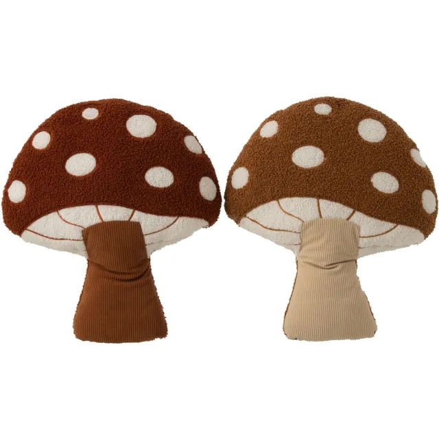 J-Line Paddenstoelkussen - polyester - bruin - assortiment van 2