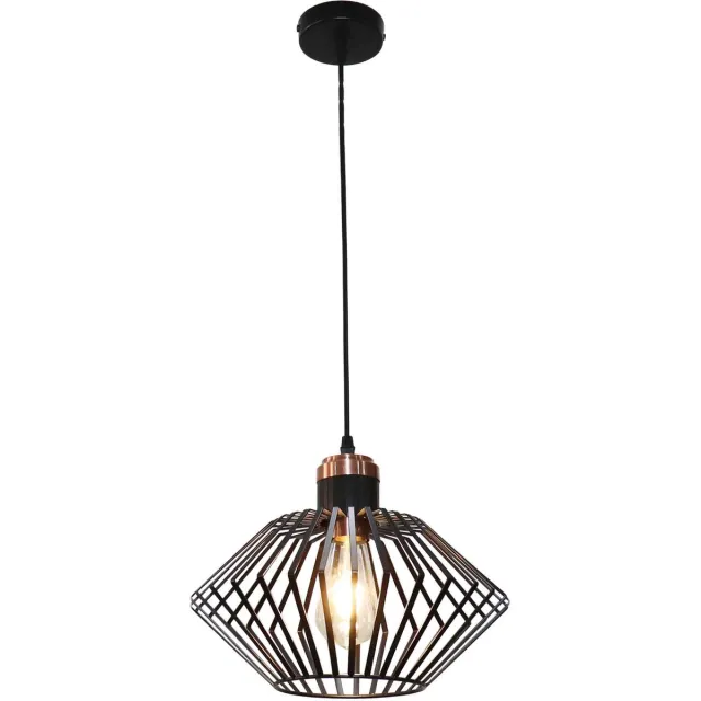 Fantasia Shuru hanglamp met metalen kooi in diamantvorm, zwart/koper, Ø32 cm, hoogte 23,5 cm, E27 (excl. lichtbron)