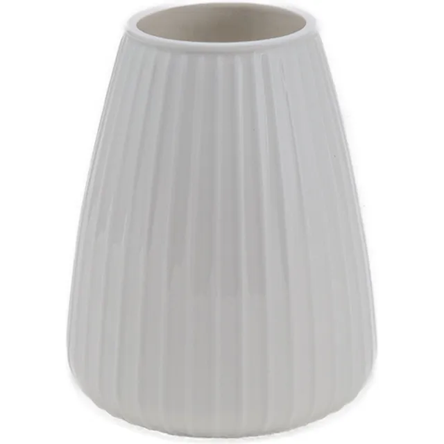 XLBoom DIM vaas Stripe Medium Cream - 19 × 19 × 23 cm - Mondgeblazen keramieken vaas in een zachte crème kleur – Vaatwasbestendige vaas, design voor in huis – Artistieke woondecoratie van keramiek Wit