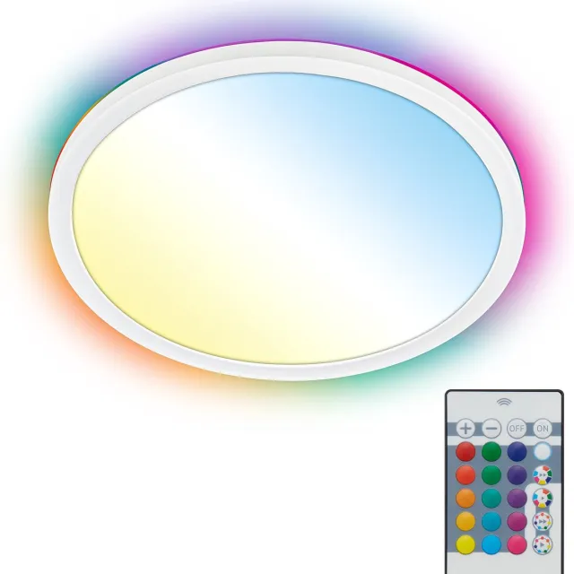 Briloner Slim - RGBIC Plafondlamp led - plafonniere met afstandsbediening - RGB & neutral wit licht - dimbaar - 18W - 29cm - wit Wt (met RGBIC)
