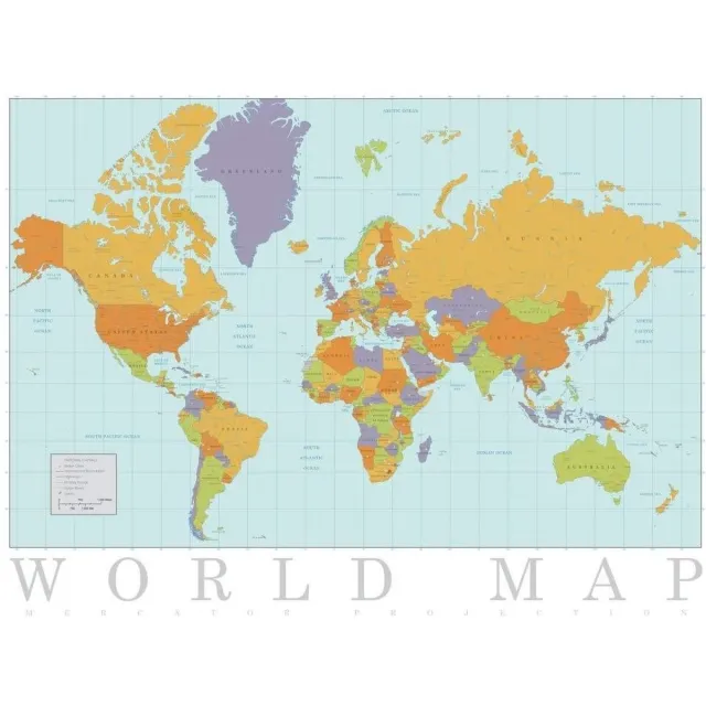 Wereldkaart Posterpoint Wereldkaart poster - landen hoofdsteden oceanen educatief decoratief Engelstalige poster formaat 61 x 81, 5 cm. Multi