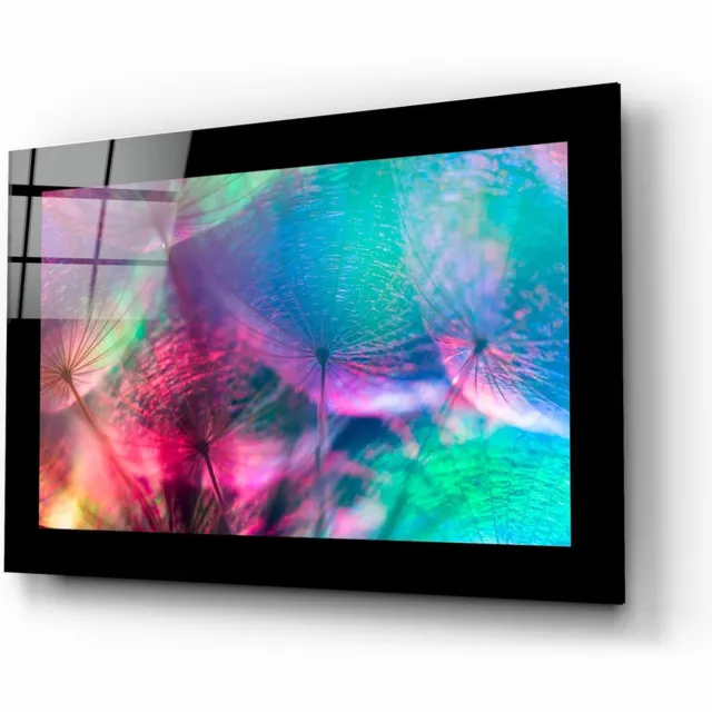 Insigne Art Glasschilderij – Kleurrijke Paardenbloemen – Kunstzinnige Wanddecoratie Meerkleurig