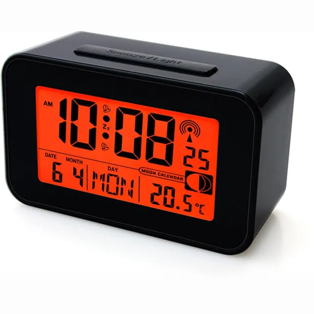 Unyqoos Moderne Digitale Wekker met Automatische Tijdzone Synchronisatie en LCD-Display zwart