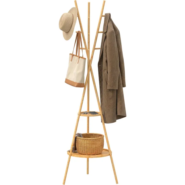 Lunpog Garderobe - kapstok - met 9 haken en 2 planken - jashanger - tasstandaard - natuurlijke afwerking Naturholz