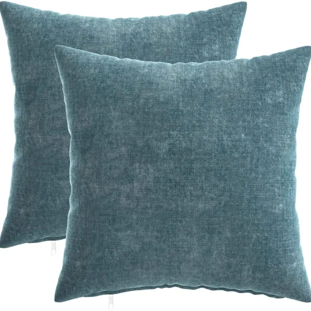 vidaXL Dekenkussen - 2 - st - HEERLEN - Blauw - 45 - x - 45 - cm - Chenille - Stof