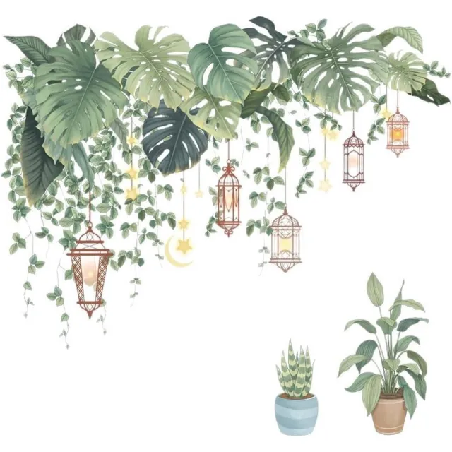 Haobase Zelfklevende plantenmuurstickers - grote groene bladeren muurstickers tropische plant bladeren muursticker voor woonkamer slaapkamer kantoor woondecoratie doe-het-zelf (SY03)