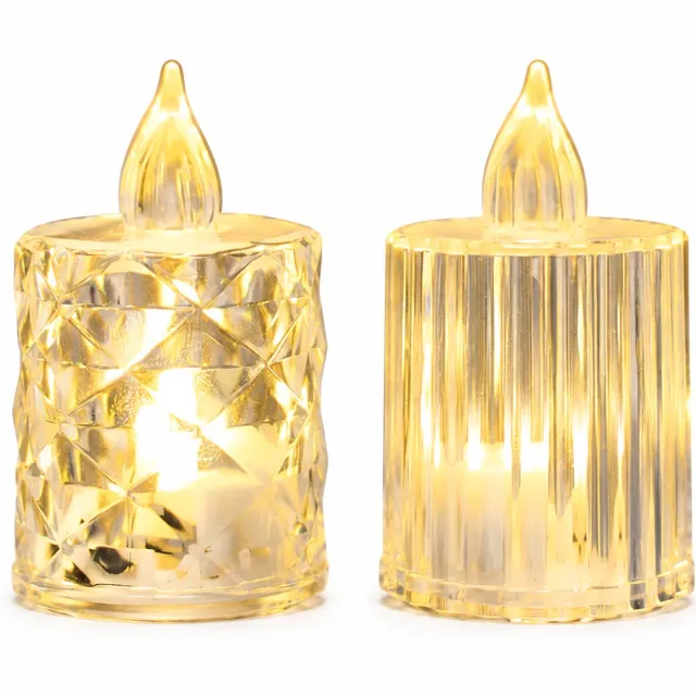 SWGOTA led kaarsen 24 stuks 6,5 cm transparante cilindrische kunststof kaarsen met tandwielpatroon