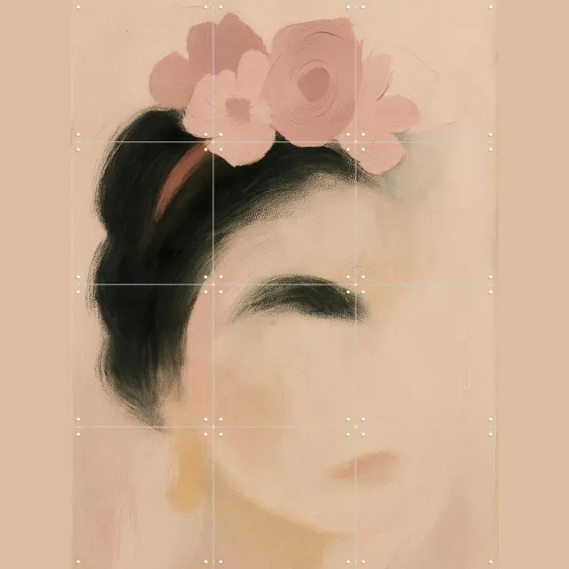 IXXI Whispering Floral Portrait Frida, Moonheart Artworks - 60 x 80 cm - Grote wanddecoratie en posters - Kleurrijk, Schilderijen, Impressionisme Beige / Roze / Zwart