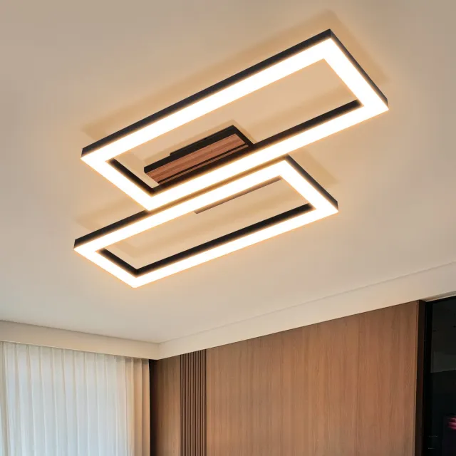 NETTLIFE LED Plafondlamp 8W 3000K Warmwit - Modern Rechthoekig Ontwerp Met Houtlook - Niet Dimbaar - Plafondverlichting Voor Slaapkamer Eetkamer Woonkamer zwart