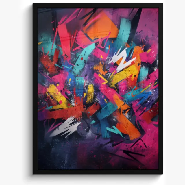 FrameYourWall Poster in lijst - Fotolijst 60x80 cm - Posters - Abstract - Explosie - Neonkleuren - Posterlijst zwart - Decoratie - Wanddecoratie woonkamer - Muurdecoratie slaapkamer