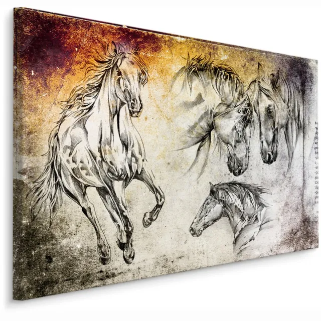 karo-art Schilderij - Geschilderde Paarden , Wanddecoratie , Premium print Multikleur