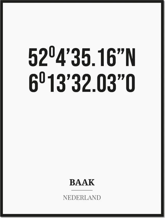 Studio216 Poster/kaart BAAK met coördinaten zwart, wit