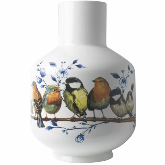 Heinen Delfts Blauw Hoge bolvaas Bosvogels - Keramiek - 35 cm Multicolor