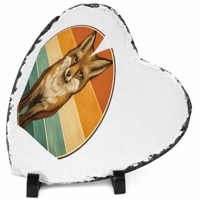 Mr Cadeautjes Leisteen hart 14 x 14 - design Een frontale bergkat in een ronde badge met horizontale kleu | cadeau Wit