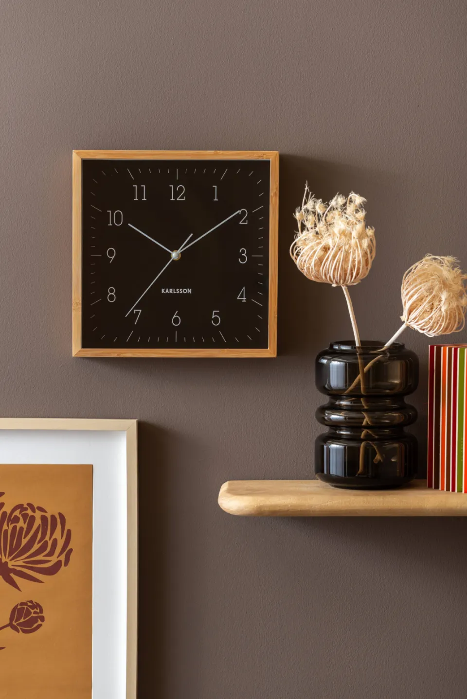 Karlsson Neat Cuadrado wandklok, vierkant 29,2 cm hout zwart, foto 3
