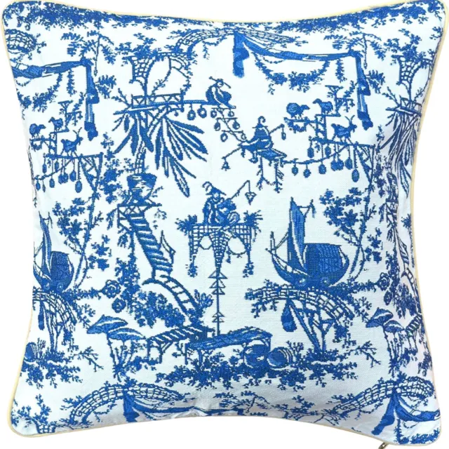 Signare Kussenhoes - Luxe gobelinstof - Chinoiserie - Blauw - Wit - British Museum - 45x45 cm creme