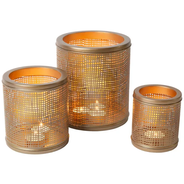 Atmooz Theelichthouder Joleen - Set van 3 - Antique Brass - Luxe Sfeerverlichting - Goudkleurig - Metaal - Kaarsenhouder