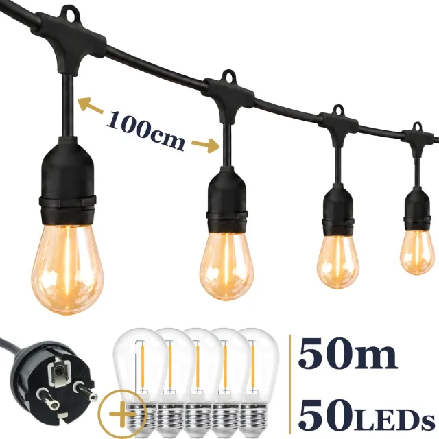 Odaily Lichtsnoer Buiten - 50m - 50 LEDs - Warm Wit Licht - IP65 - Professionele Kwaliteit