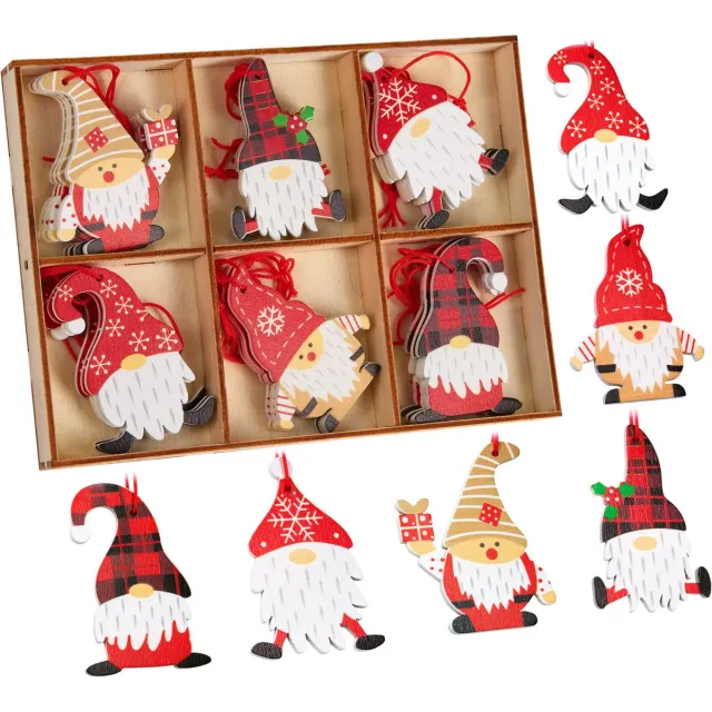 Brubaker 24-Delig Kersthangers Kabouterset - Houten Boomdecoratie 5,8 cm - Grappige Kabouters met Kerstmutsen en Cadeautjes - Houten Kersthangers - Kerstboomdecoratie mehrfarbig