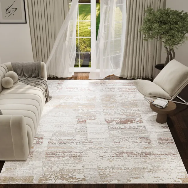 Tapiso Trend Tapijt Laagpolig - Modern Tapijt Hoge Kwaliteit - Elegant Woonkamer Tapijt in Crème Beige met Bruin - Vierkanten Abstract - Easy-Care Tapijt - OEKO-TEX Beige Bruin