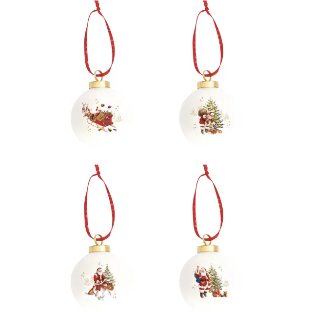 dekoratief Hanger kerstbal 'Christmas Memories', porselein, 7x7x7cm, 4ass. | A256072 wit