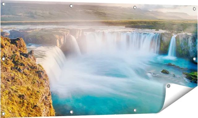 Gards Tuinposter Watervallen in IJsland - 120x60 cm - Tuindoek - Tuindecoratie - Wanddecoratie buiten - Tuinschilderij Multikleur