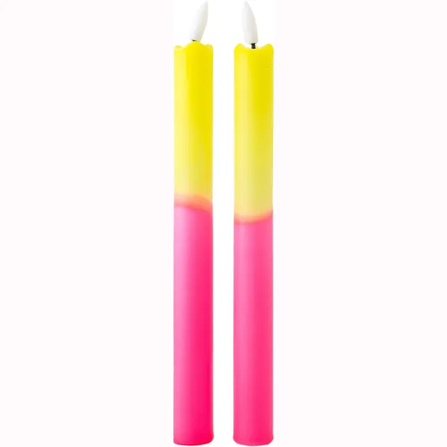 Aifcandles LED Dinerkaarsen Neon Roze Neon Geel met Kleurverloop Gedipt - Set van 2 - Incl. Batterij - Timerfunctie - Werkt met Afstandsbediening - Aifcandles Recht Neon Geel Roze
