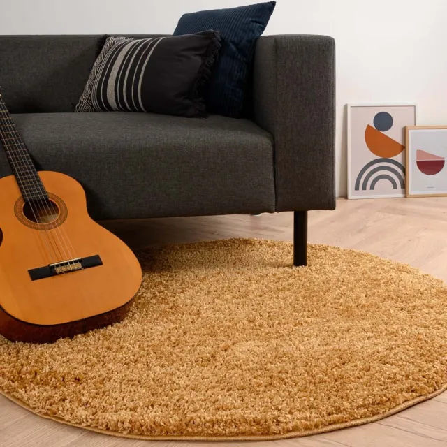 Tapeso Rond hoogpolig vloerkleed - Shaggy Trend goud 240
