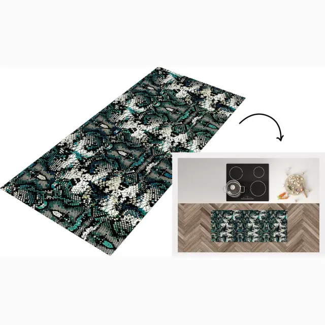 KitchenYeah Keukenloper - Loper keuken - Dierenprint - Turquoise - Wit - Keukenloper vinyl Multicolor