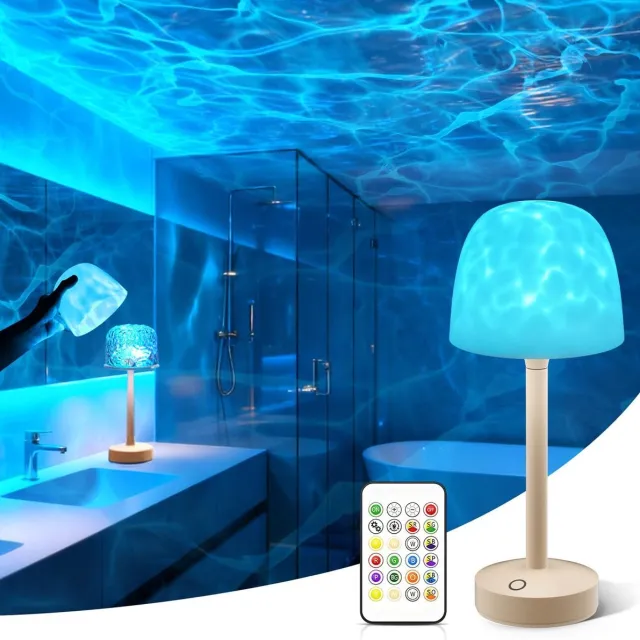 Namajunas Douchelamp - Waterbestendige Badkamerlamp - Oceangolf Projector - Beige - 16 Kleuren - Spa‑achtige Sfeerlamp - Oplaadbare - Met Aanraak & Afstandsbediening - Draadloze Lamp - Badkamerverlichting - Voor Douche en Badkuip Wit