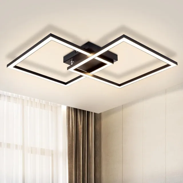 Glitzerlife Plafondlamp - Moderne LED Kruisvorm - Warmwit Licht - Aluminium En Kunststof - Voor Woonkamer Slaapkamer Keuken - 65.2cm -Zwart