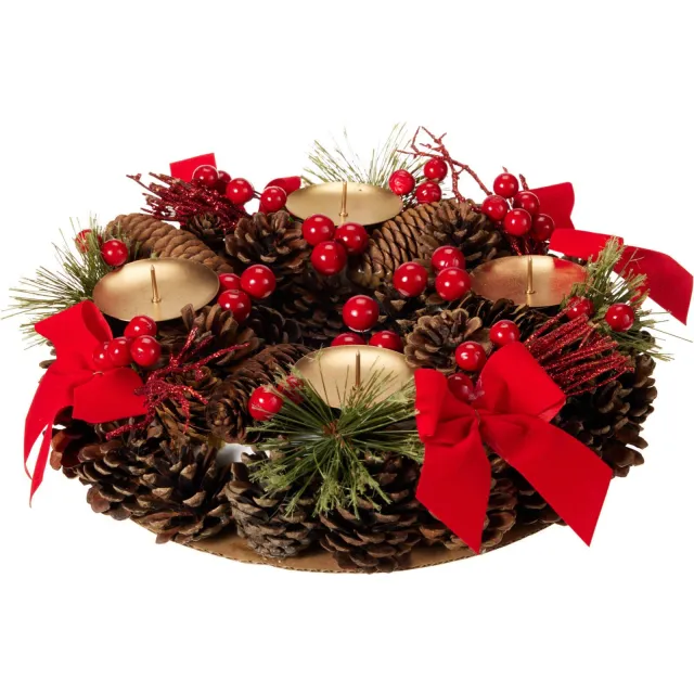 Home & Styling Collection advents kerstkrans (27 cm) Groen, rood